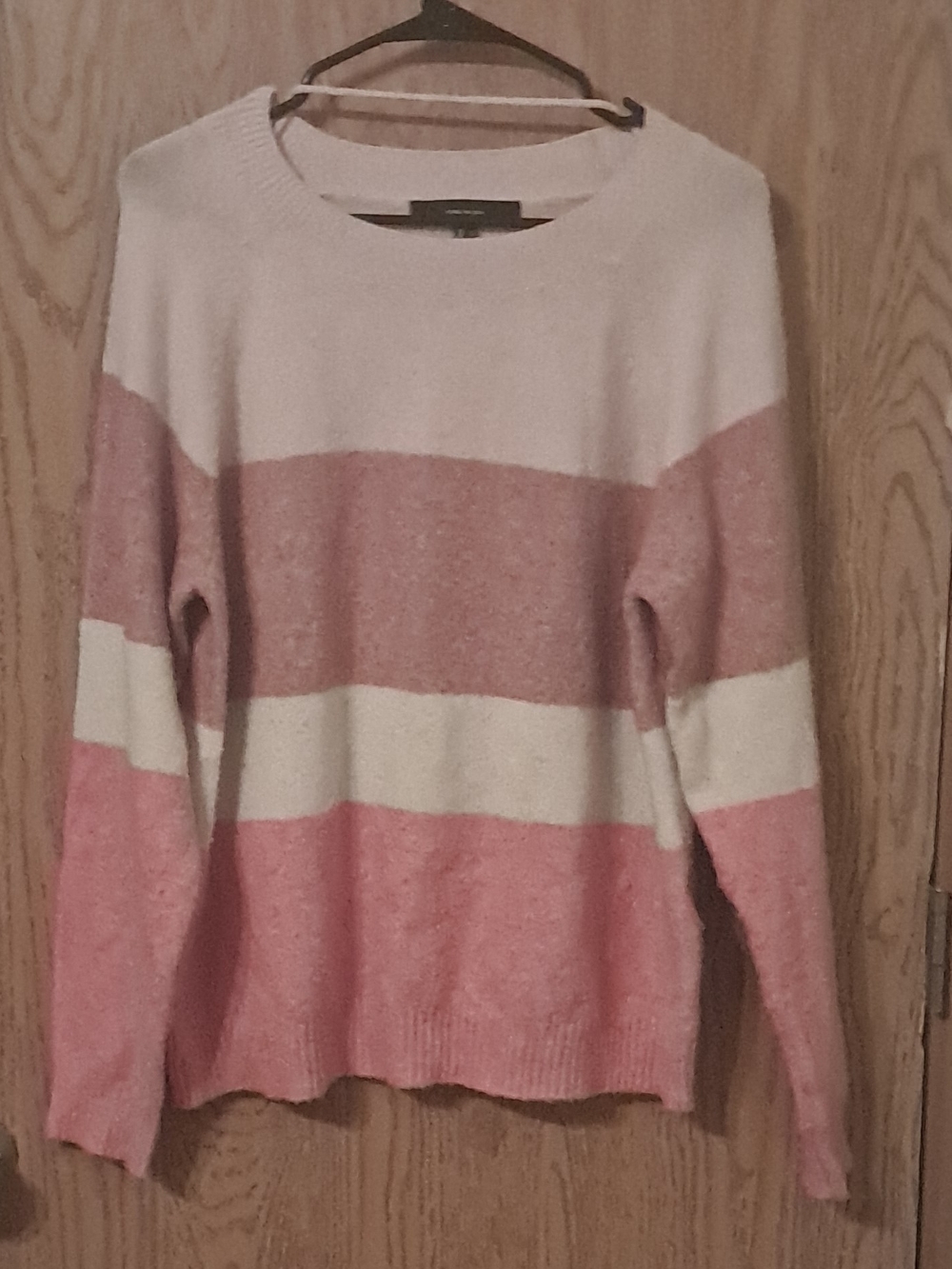 Vero Moda Pink and White Wide-Strip Crewneck Sweater